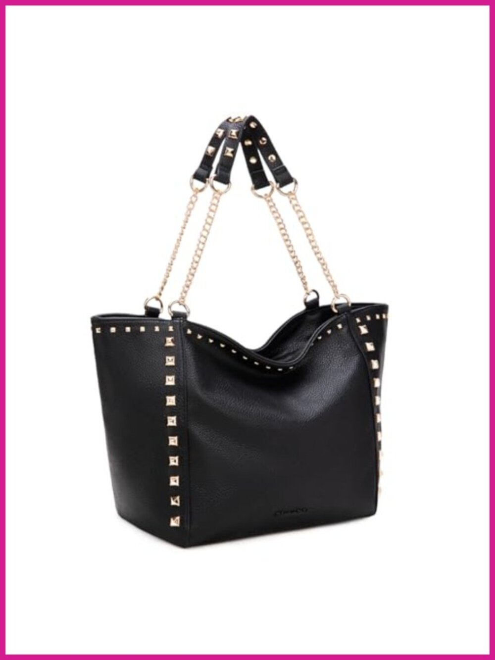 Oversized Vegan Leather Studded Tote Bag Chain Handle Hobo Purse